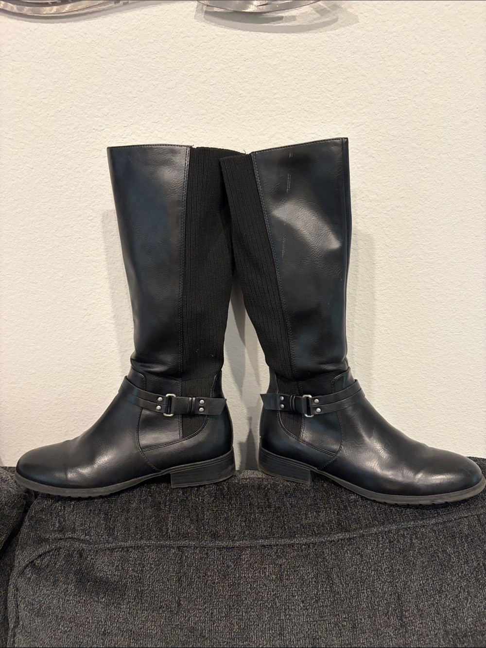 Life Stride Black Leather Tall womens Boots with Buckle Accent - Picture 4 of 5